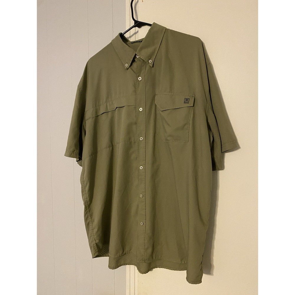 Huk Tide Point Shirt XXL Tan Khaki Wicking Micro Vented Fishing Button-Down